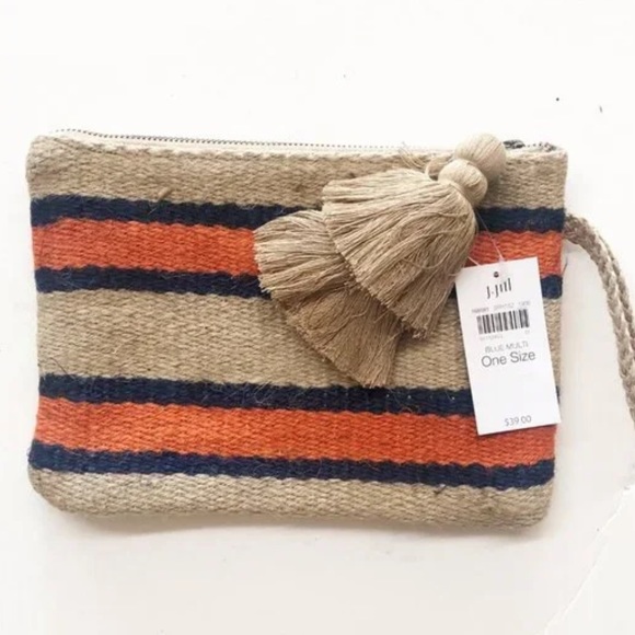 J. Jill Handbags - J. Jill jute stripe wristlet pouch with tassels